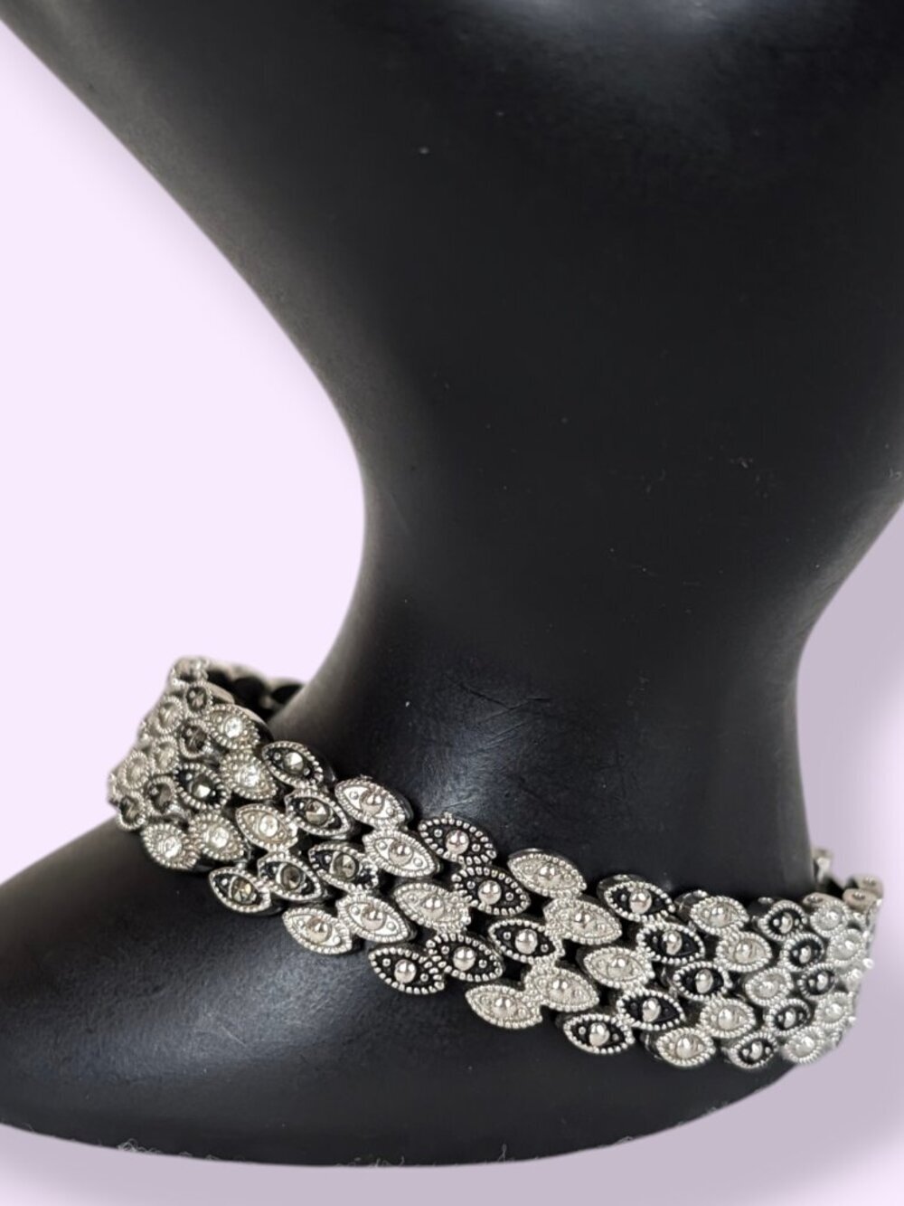 Marcasite & Rhinestone Accent Oval Link Bracelet